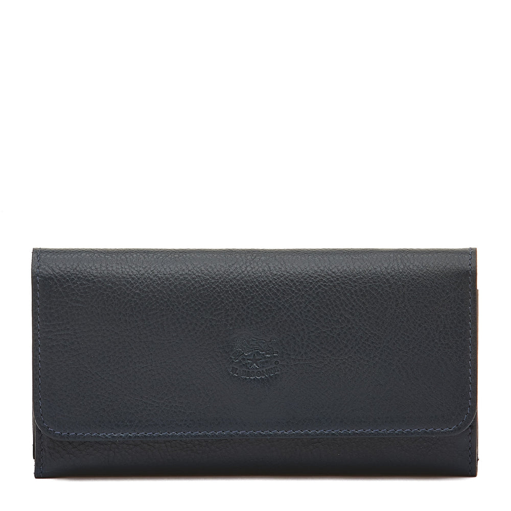 Women's continental wallet in calf leather color blue