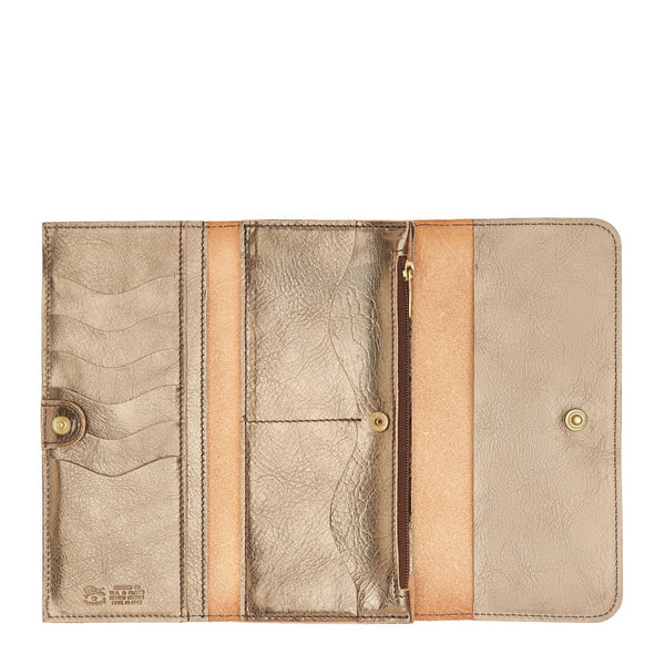 Portefeuille continental pour femme en cuir métallisé couleur métallique bronze