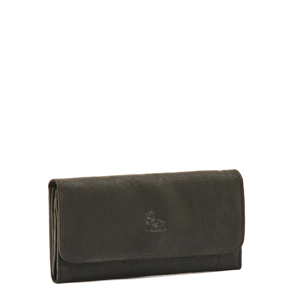 Portafoglio continental da donna in pelle invecchiata colore nero