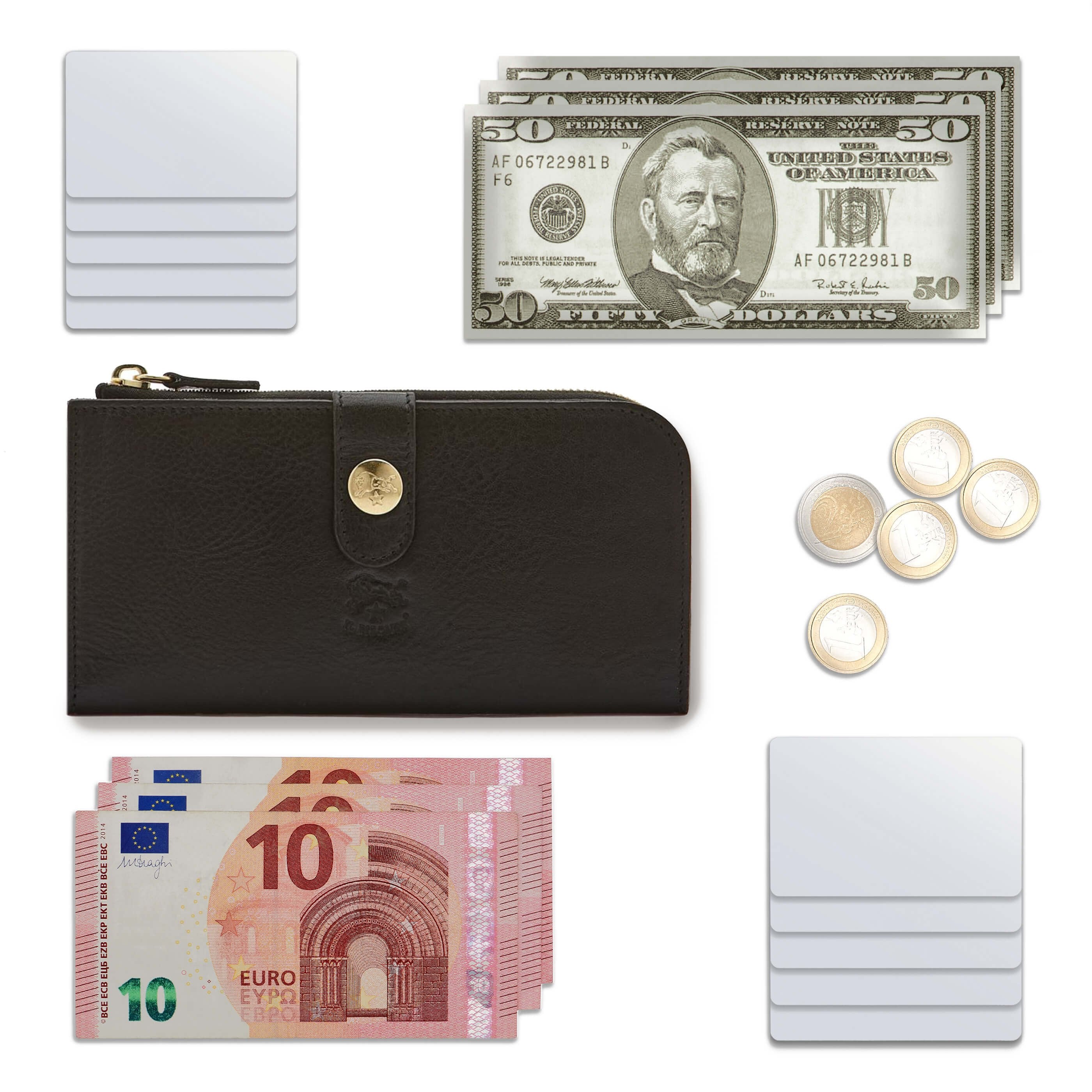 Women's continental wallet in leather color black
