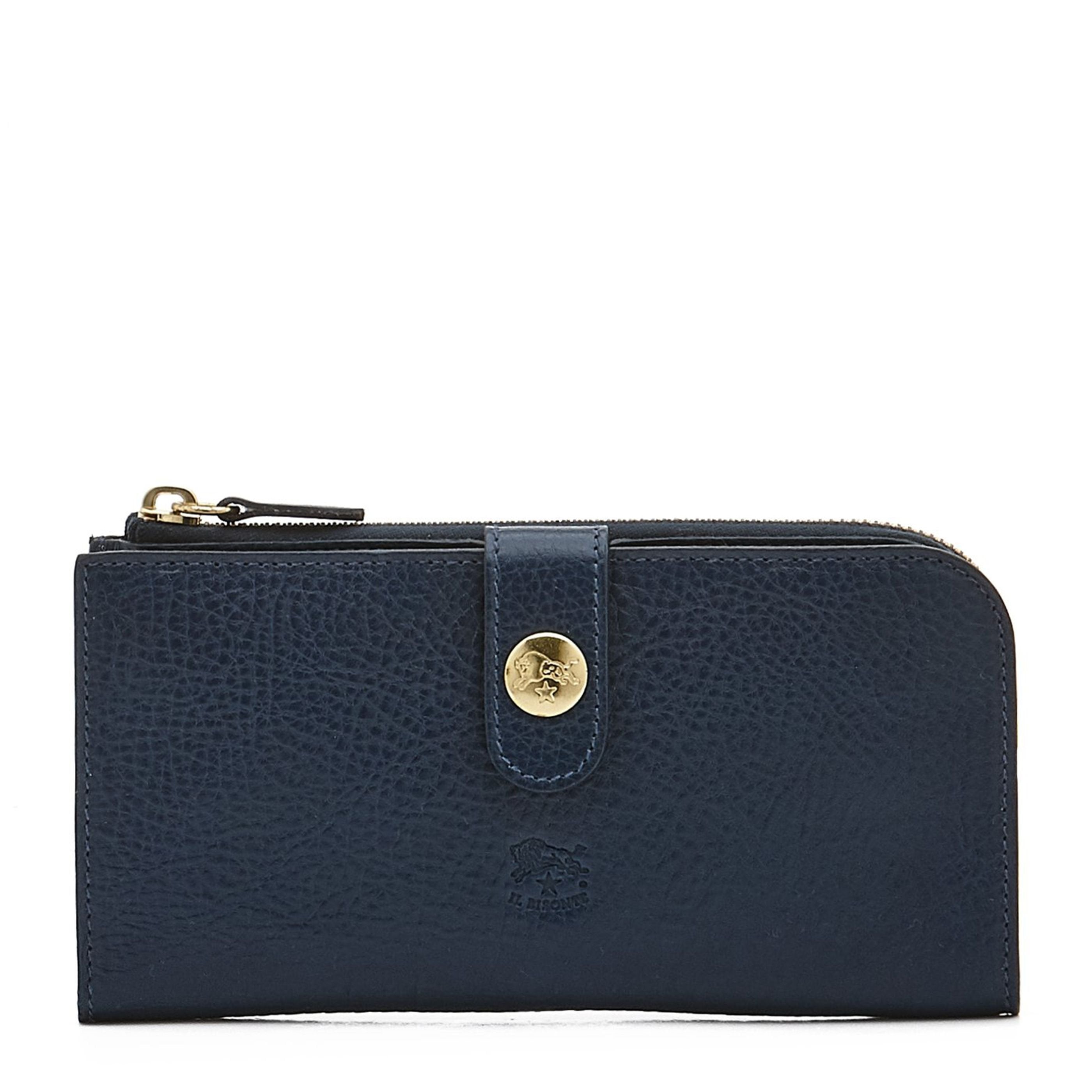 Women's continental wallet in leather color blue