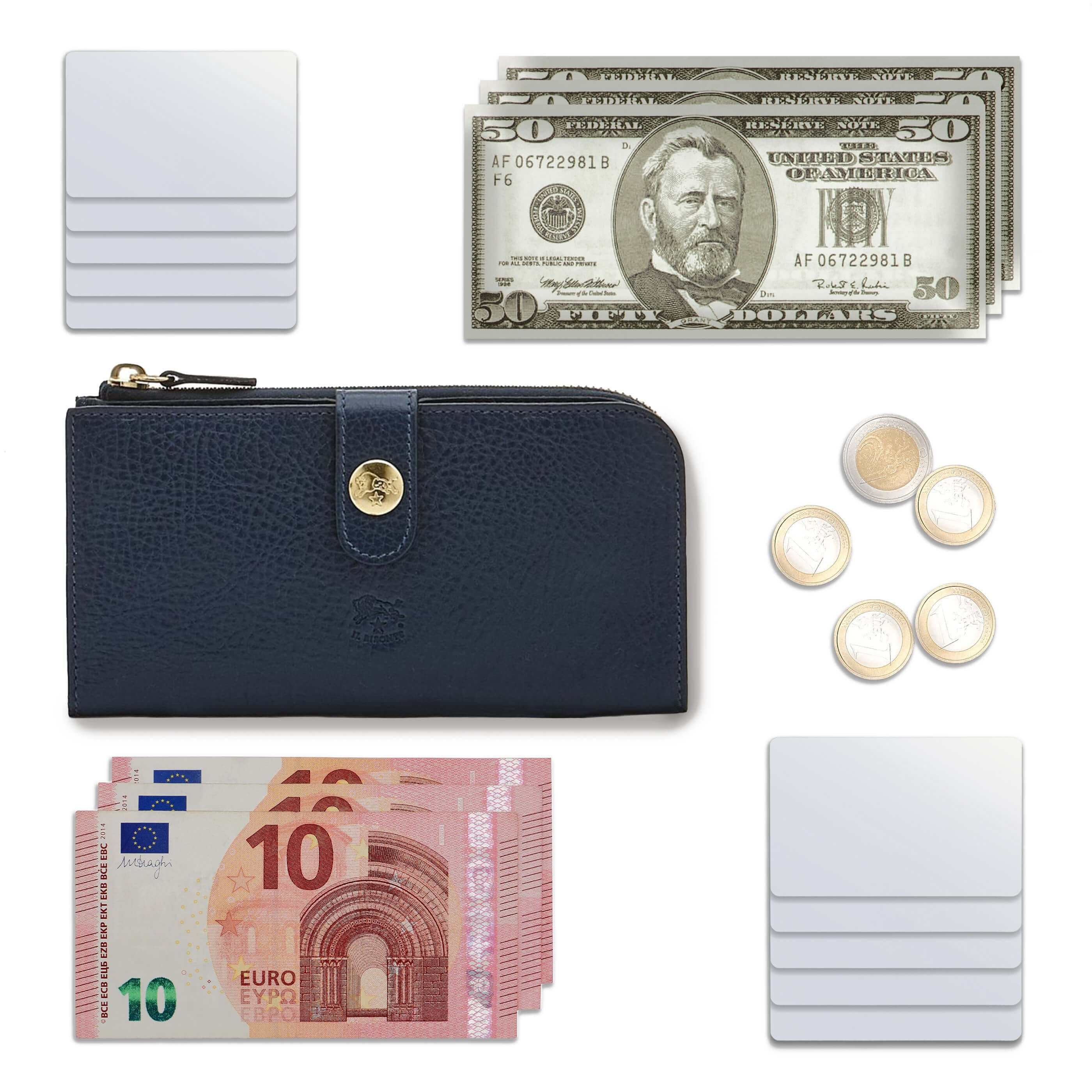 Women's continental wallet in leather color blue