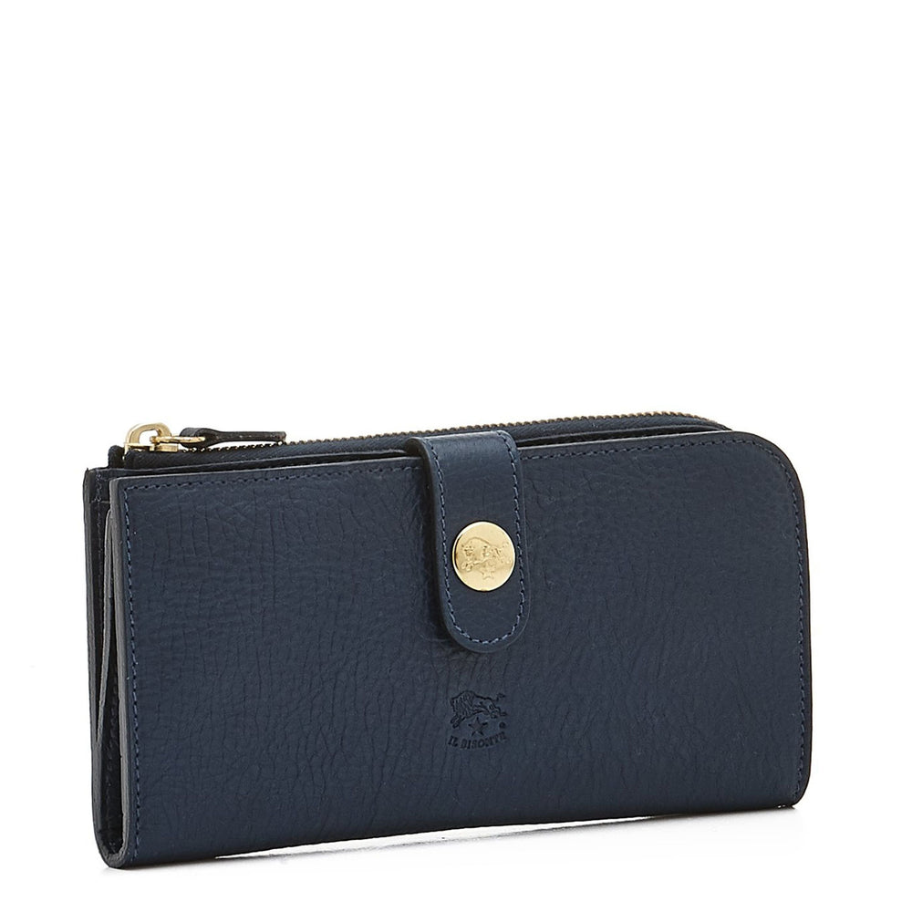 Women's continental wallet in leather color blue
