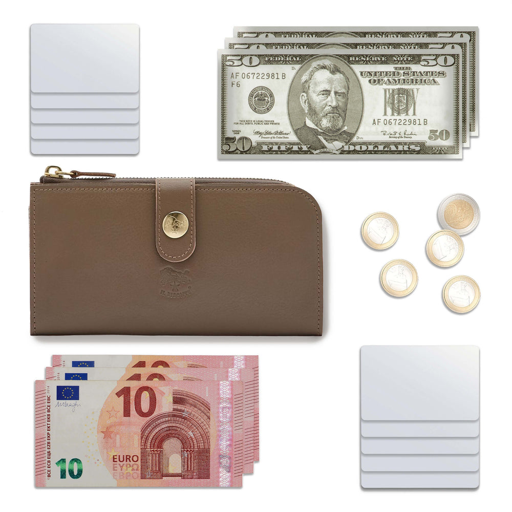 Women's continental wallet in leather color light grey