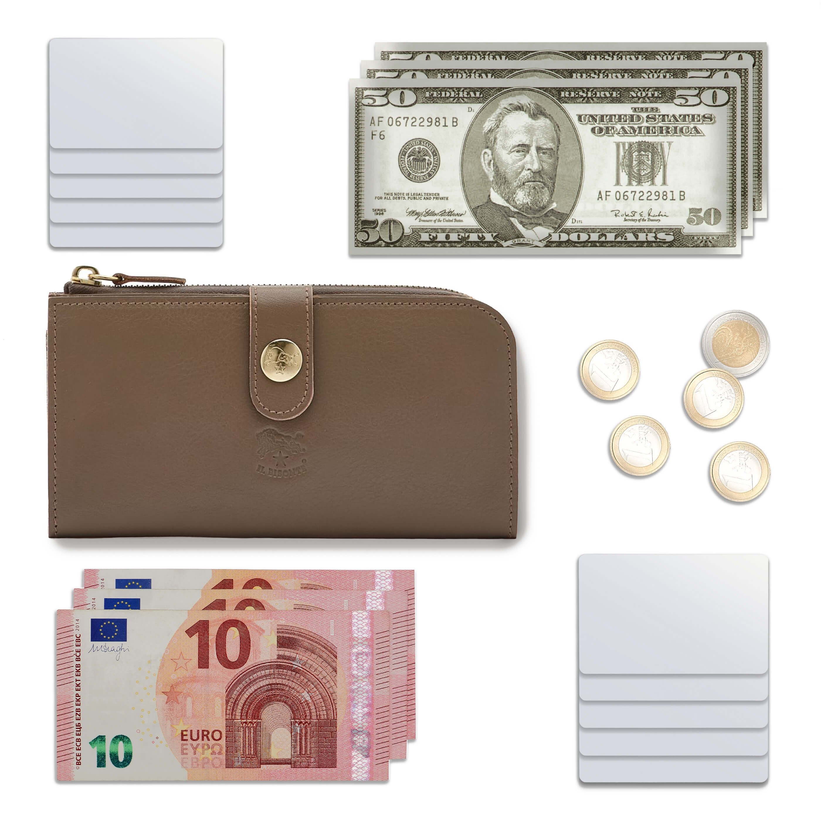 Women's continental wallet in leather color light grey