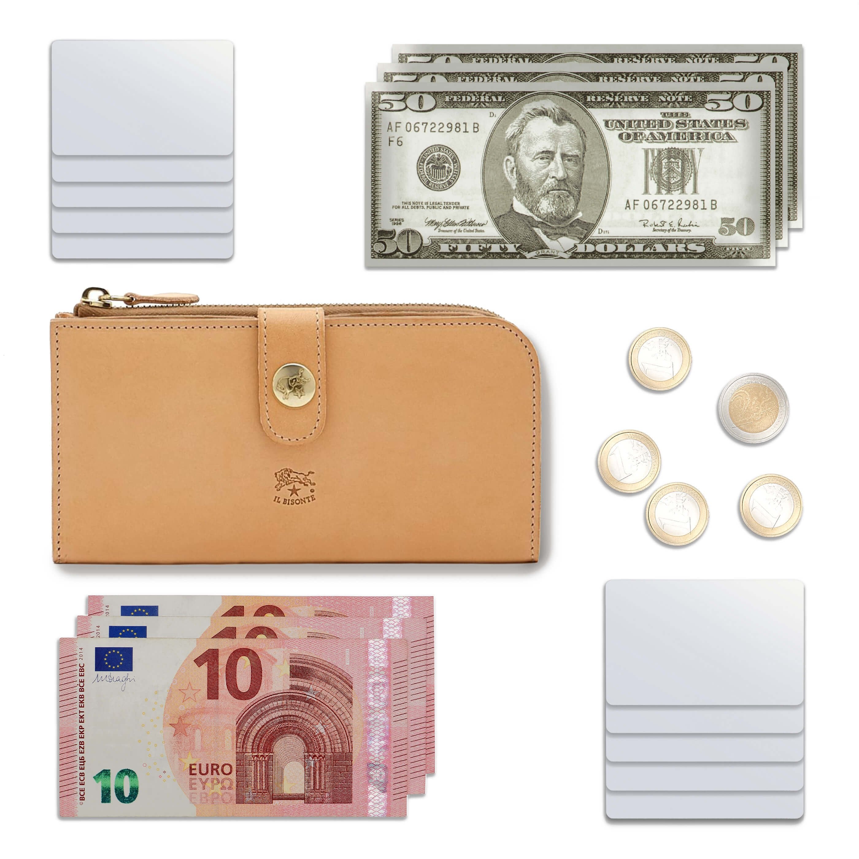 Women's continental wallet in leather color natural