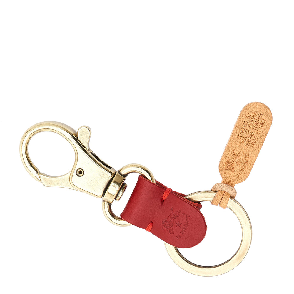 Porte clefs en cuir couleur rouge rubis