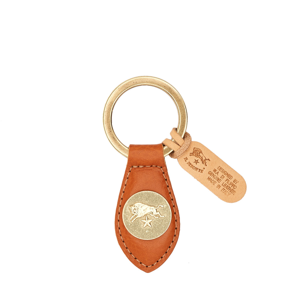 Keyring in calf leather color caramel