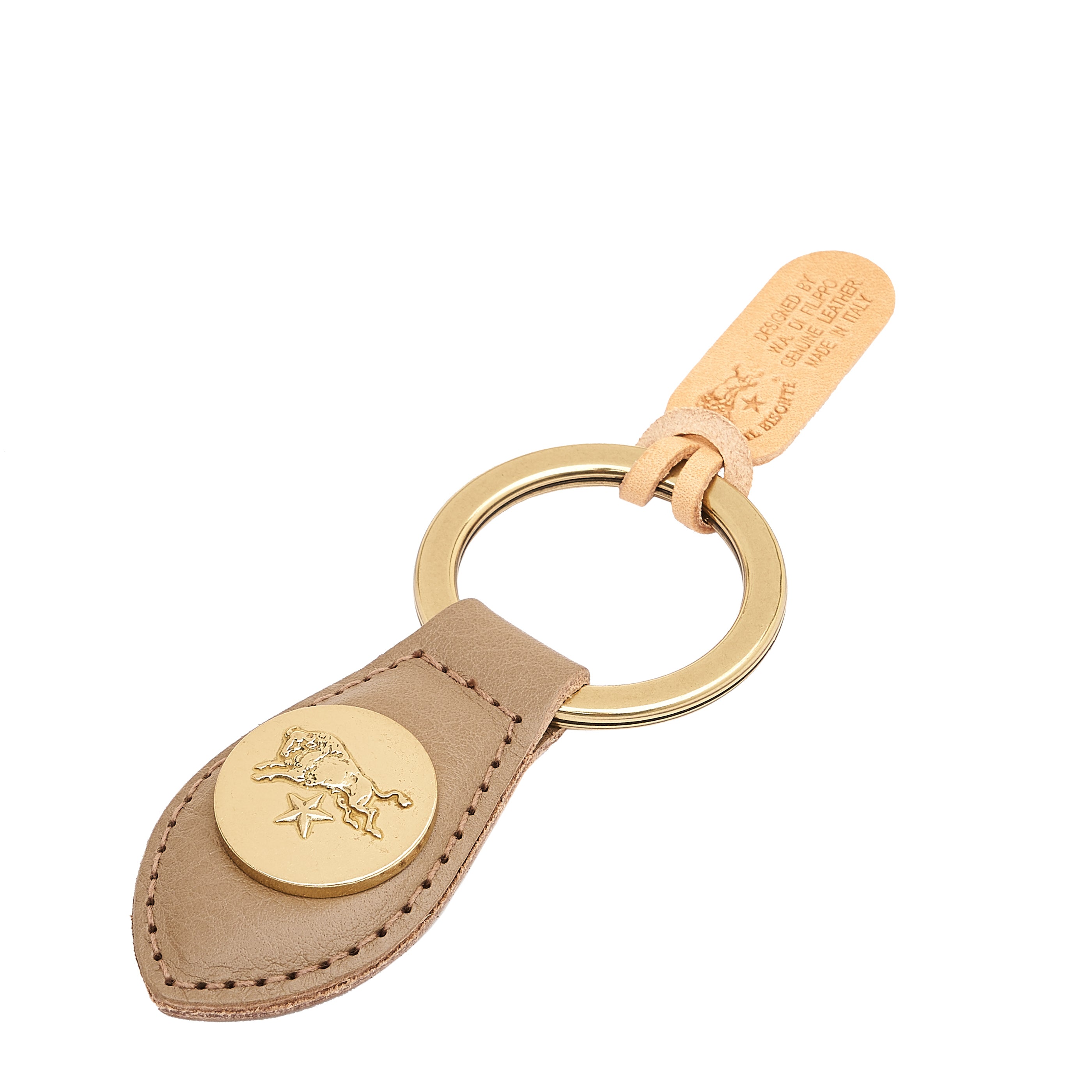 Keyring in calf leather color light grey