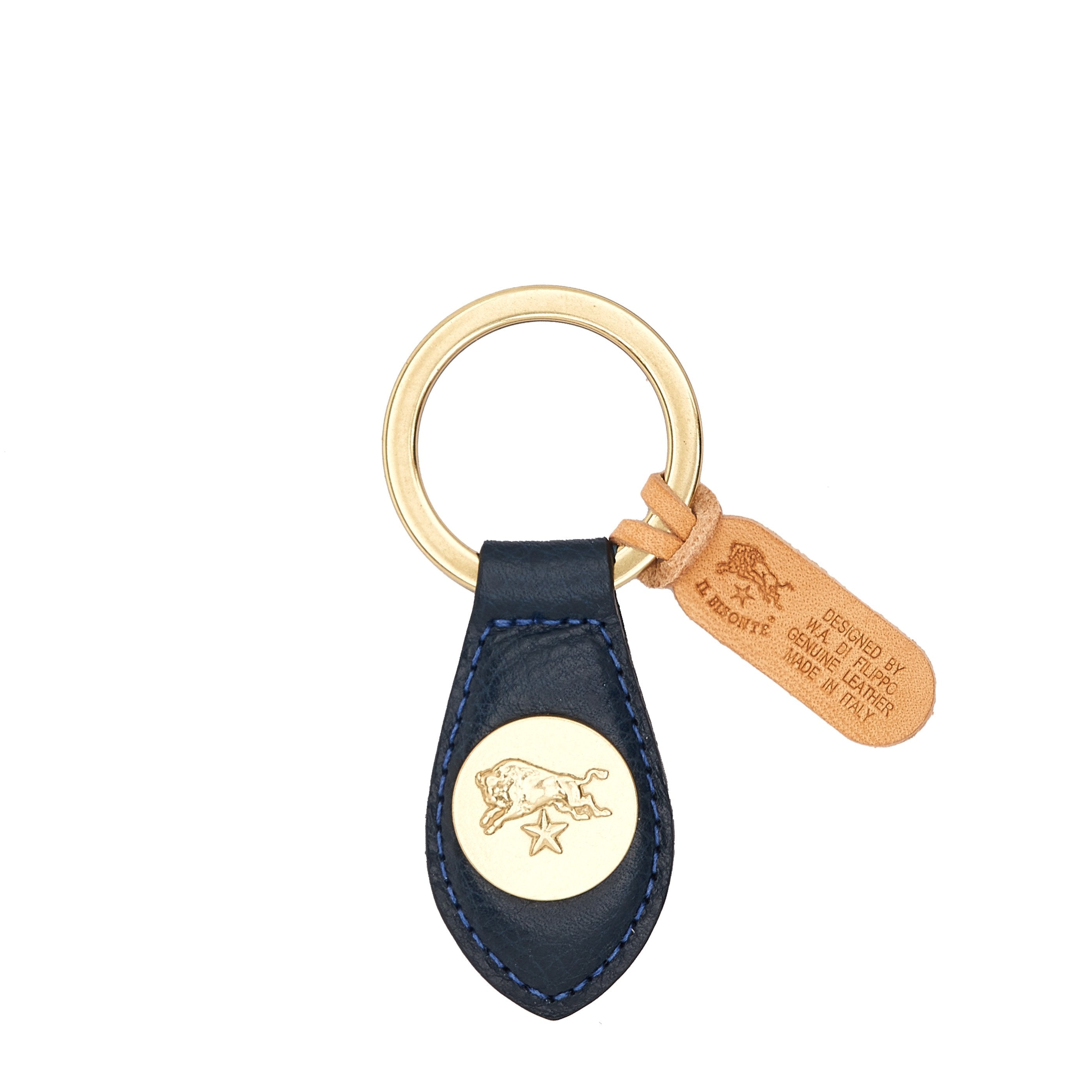 Keyring in leather color blue