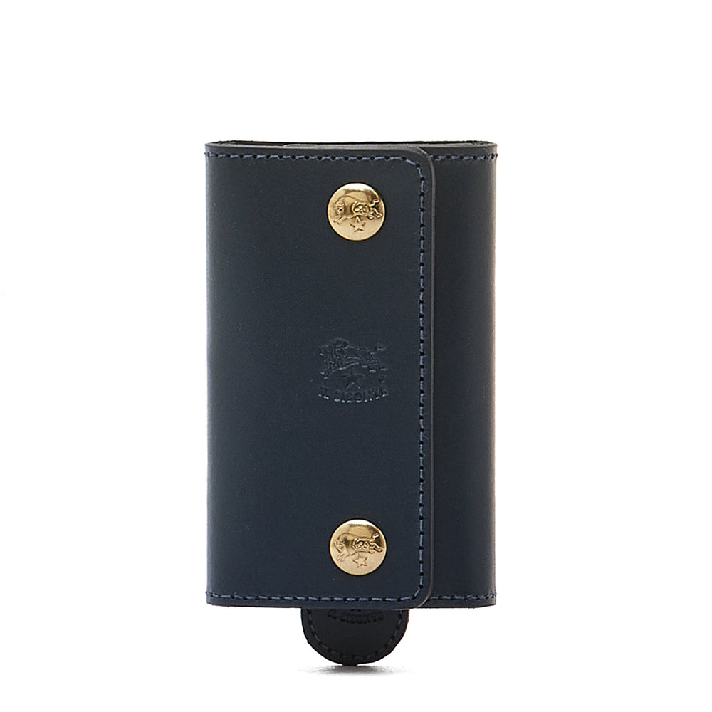 Keyring in leather color blue