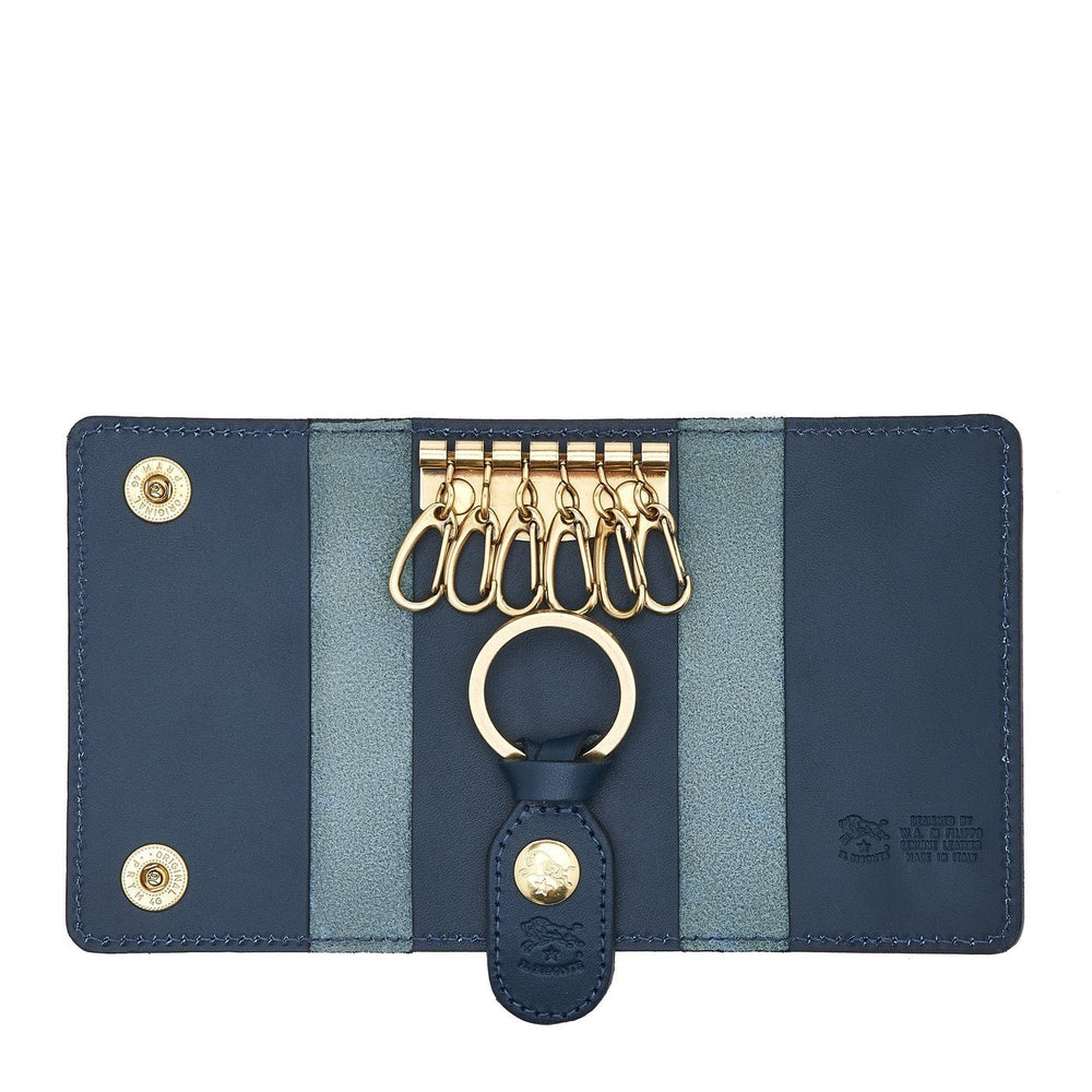Keyring in leather color blue