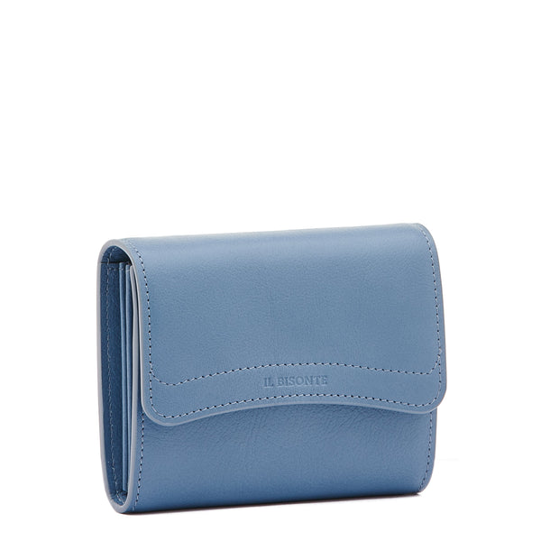 Slg ss22 | Portefeuille zippé pour femme en cuir couleur bleu ciel