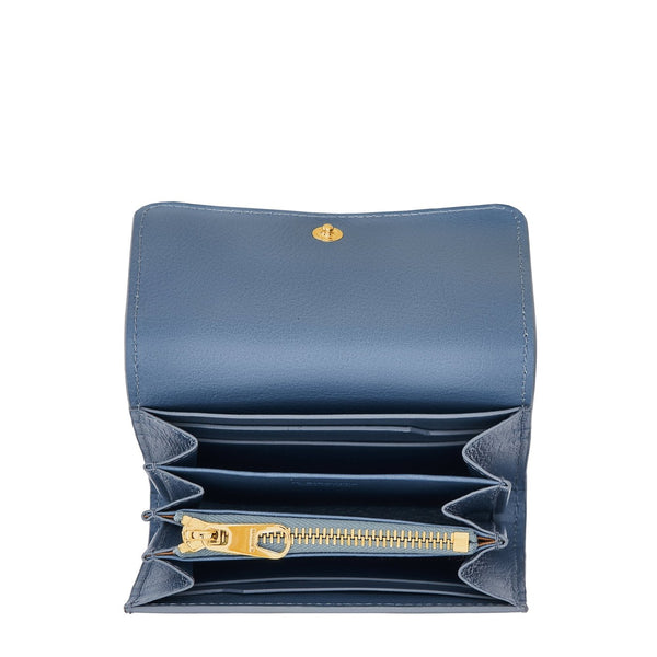 Slg ss22 | Portefeuille zippé pour femme en cuir couleur bleu ciel
