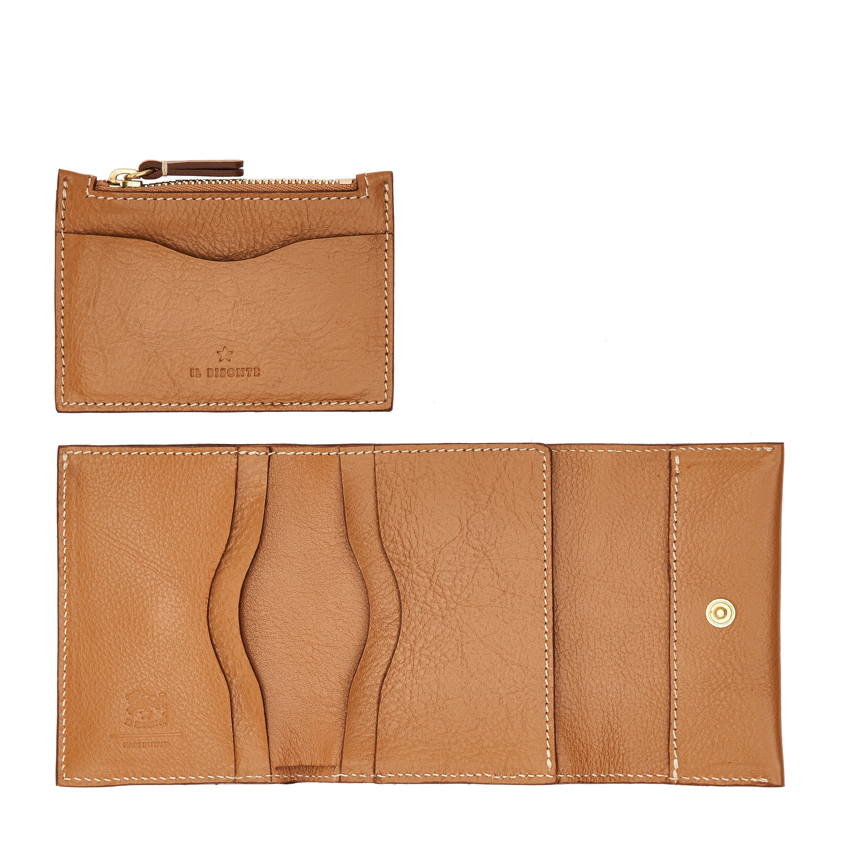 Niagara | Portefeuille zippé pour femme en cuir couleur gianduia