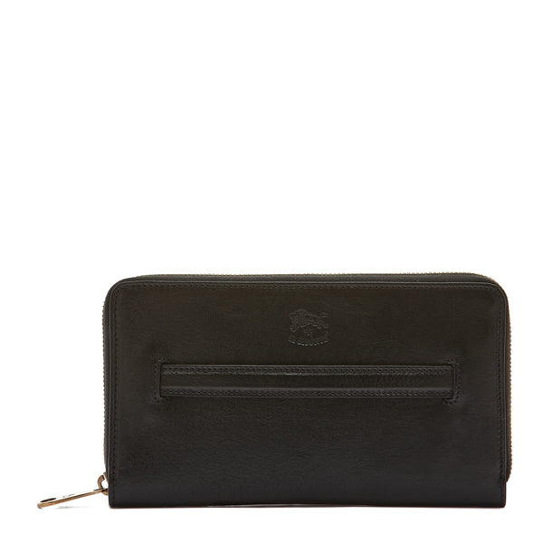 Women's zip around wallet in leather color black