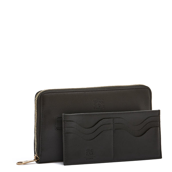Women's zip around wallet in leather color black