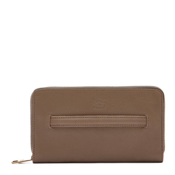 Women's zip around wallet in leather color light grey