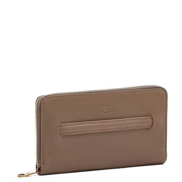 Women's zip around wallet in leather color light grey