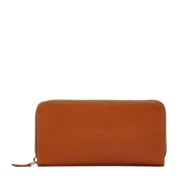 Ametista | Portefeuille zippé pour femme en cuir couleur caramel