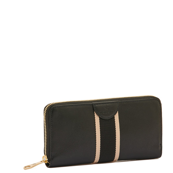 Solaria | Portefeuille zippé pour femme en cuir couleur noir