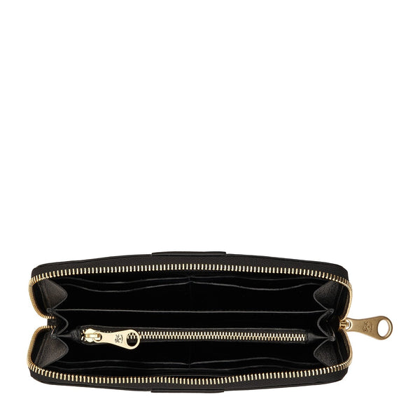 Solaria | Portefeuille zippé pour femme en cuir couleur noir