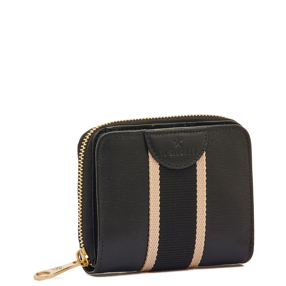 Solaria | Women's zip around wallet in leather color black